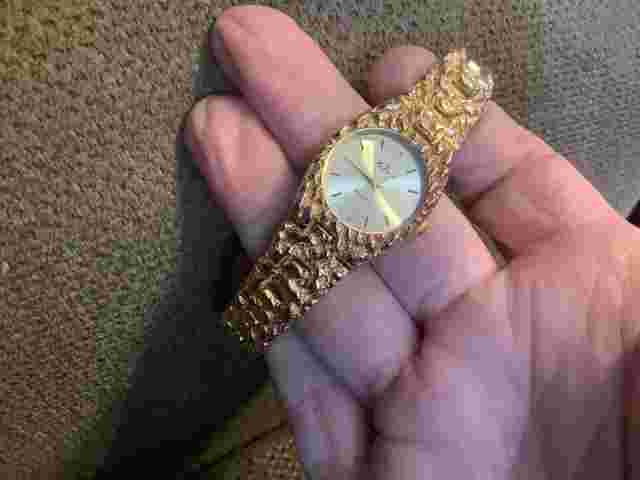 lebaron womens faux gold nugget quartz watch fit to 7 in wrist new batt nice!