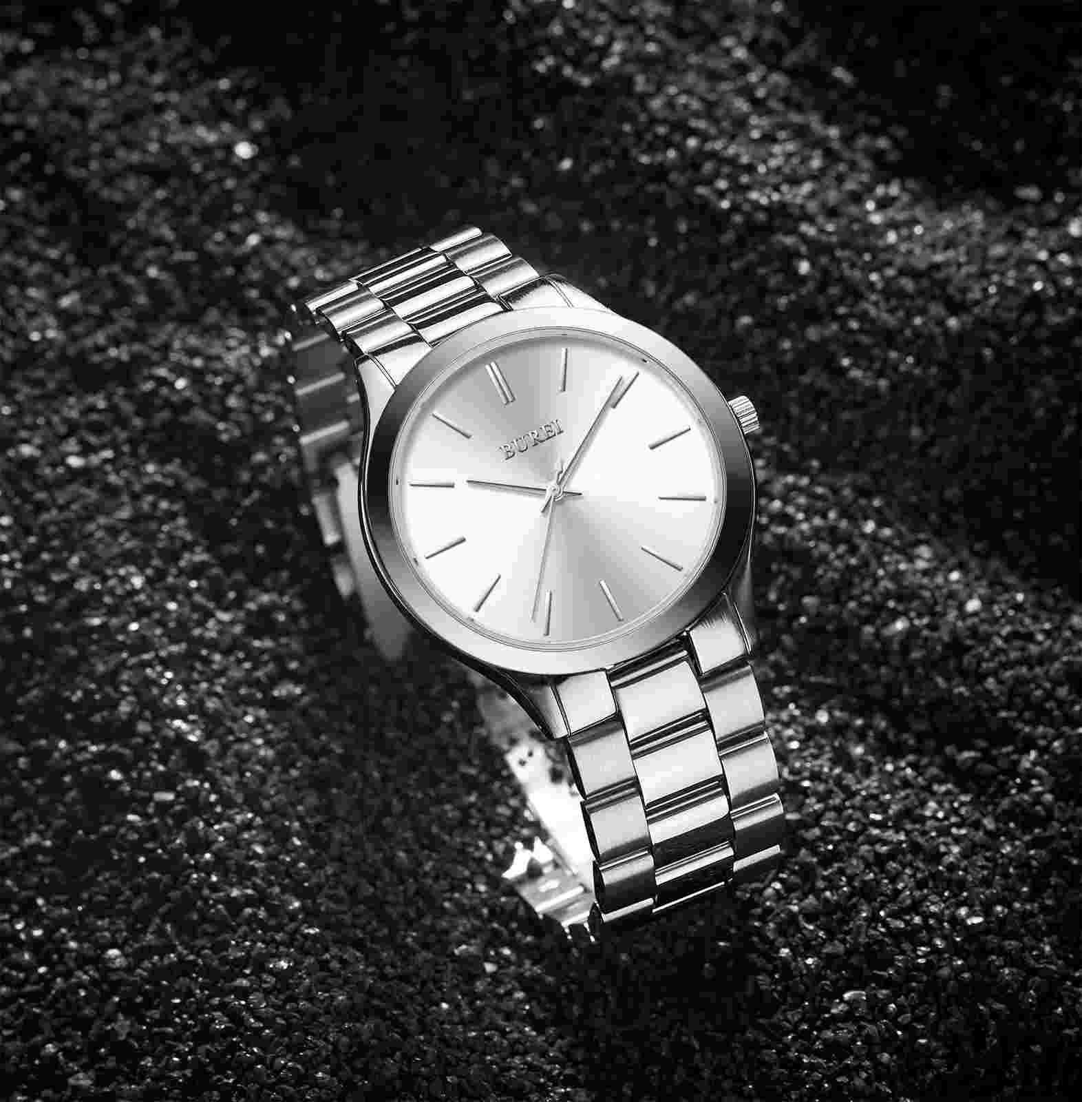 BUREI Men Watches Fashion Analog Stainless Steel Quartz Waterproof Watches fo...