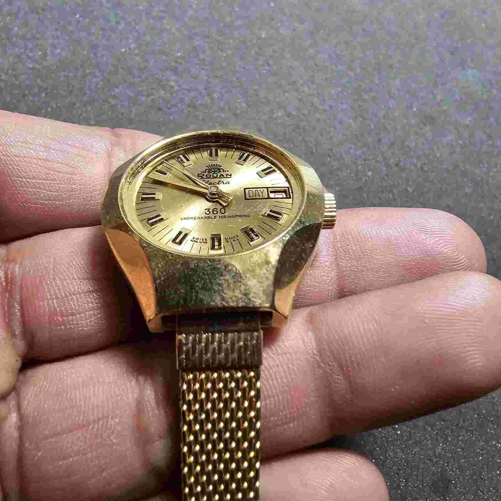 Vintage Rouan Electra 360 Date Just Ladies Mechanical Wind Watch Working Flawed