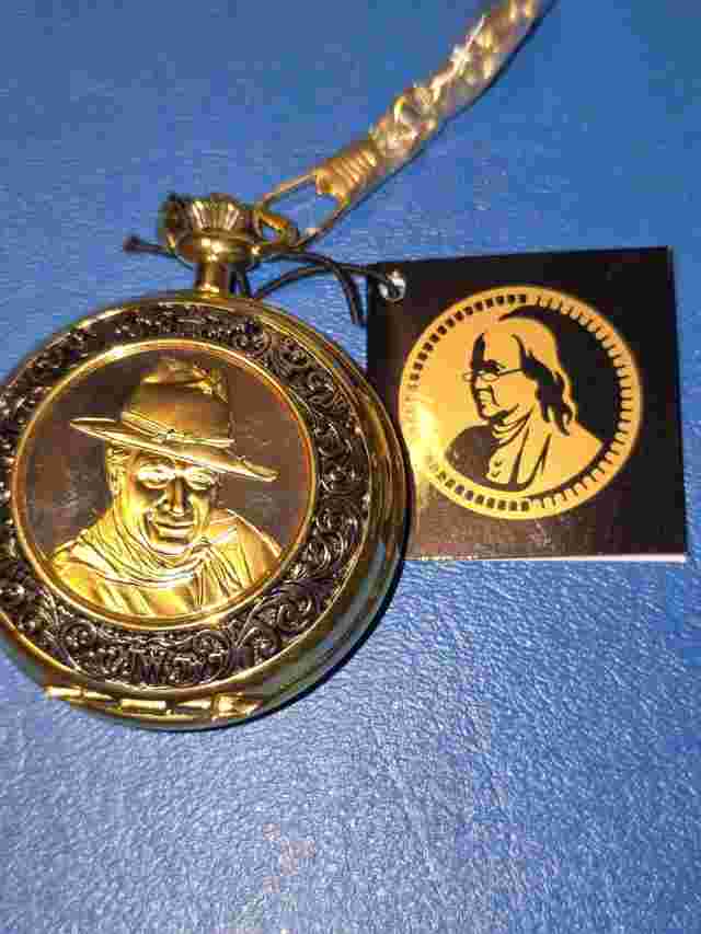 Franklin Mint John Wayne Pocket Watch With Glass Globe Stand