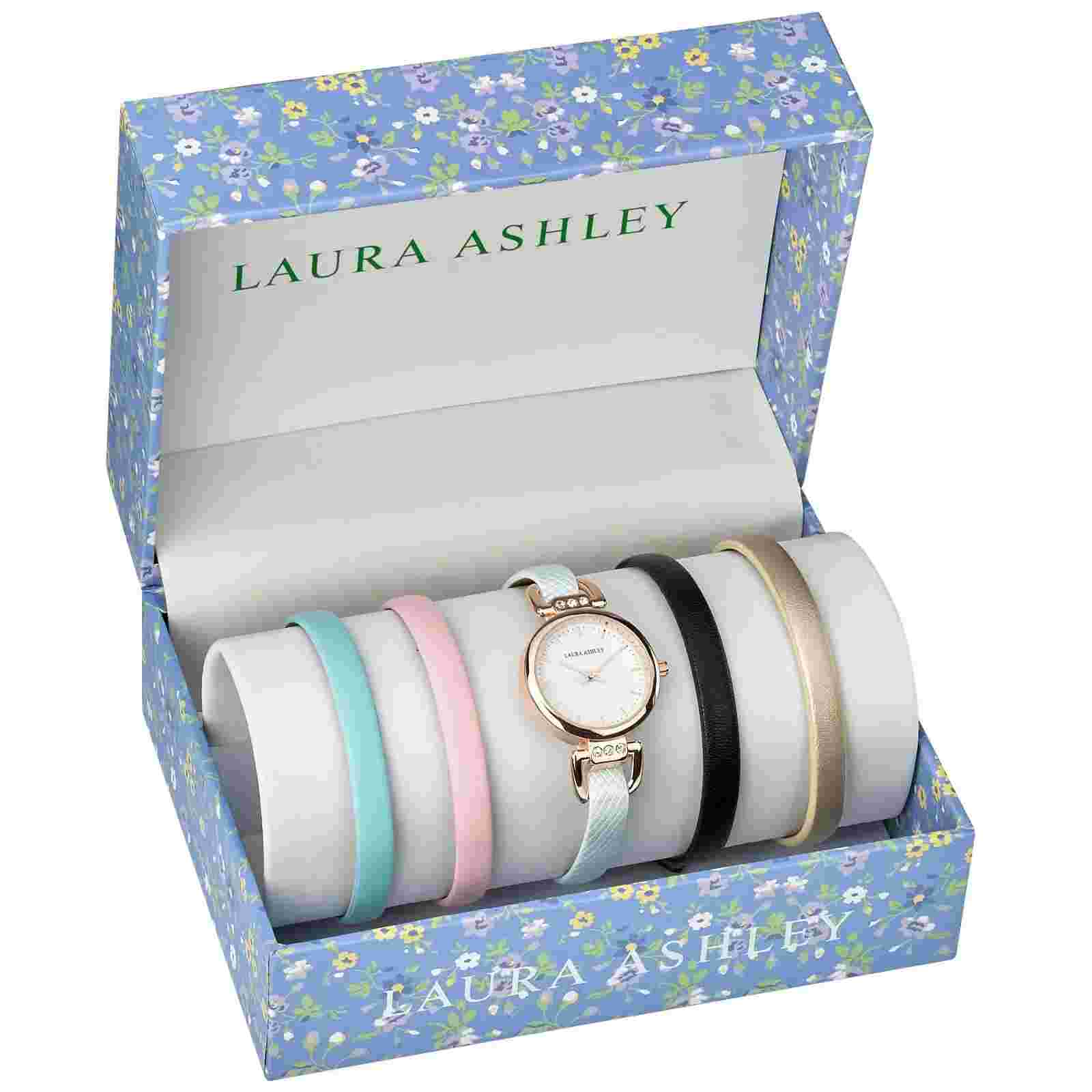 Laura Ashley Womens Skinny Strap Heirloom Watch Set W 4 Interchangeable Straps