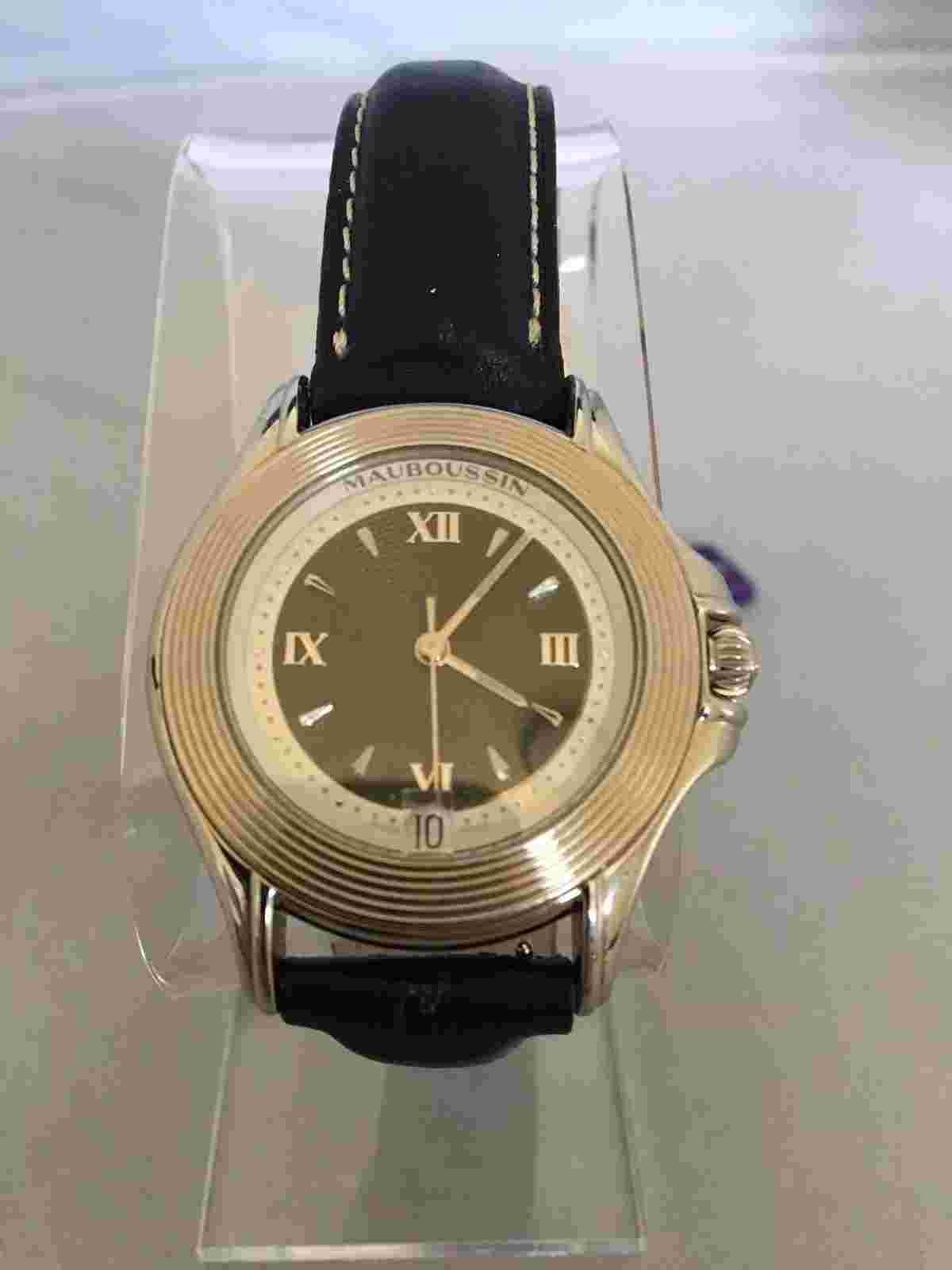 Rare Mauboussin Navy Blue Leather Automatic Men's Watch With Date