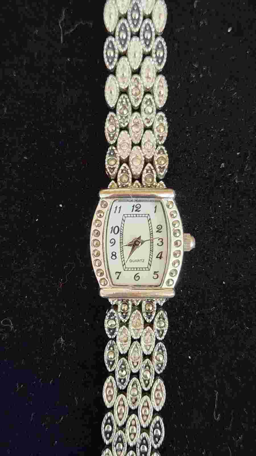 vintage M.Z. Berger crystal and marcasite quartz women's wristwatch