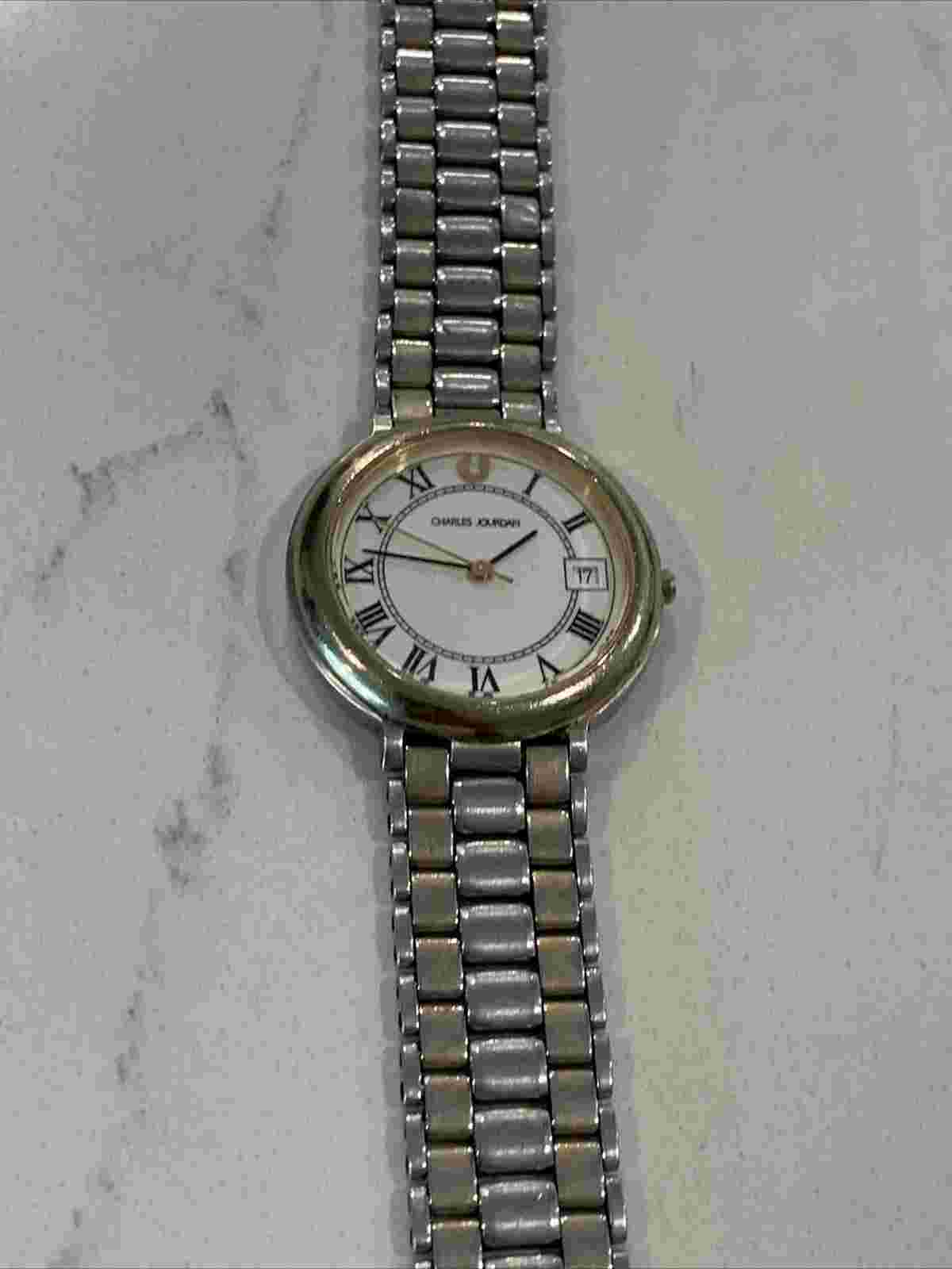 Charles Jourdan Swiss Quartz Watch 28mm Case With Date Silver Tone W/ Gold