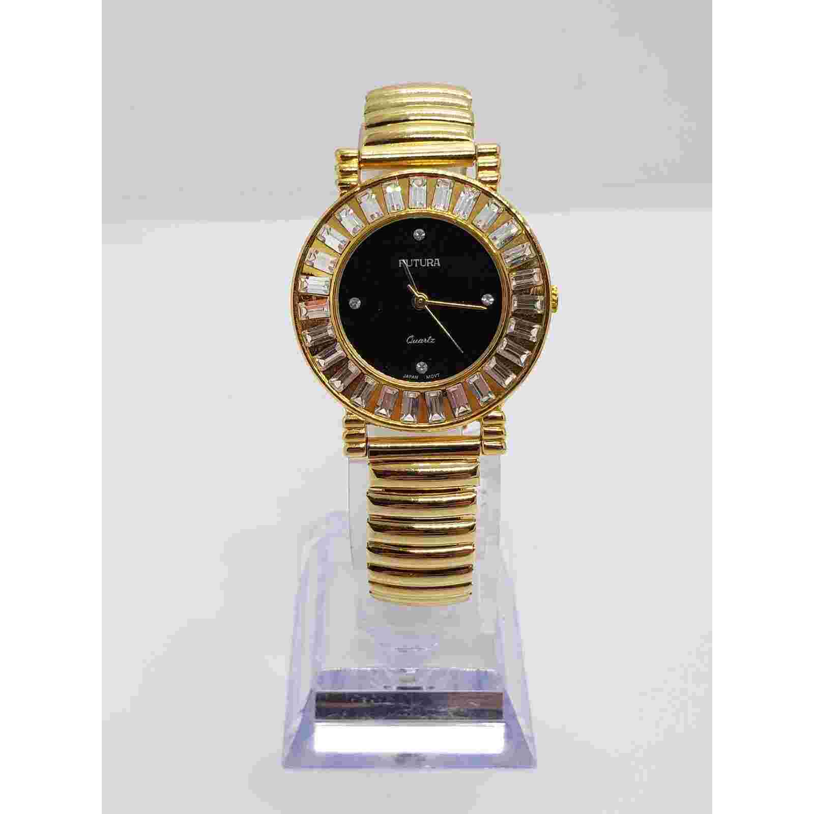Futura Women's dress watch. Black face, Jeweled bevel. 3699 V377. Working watch.
