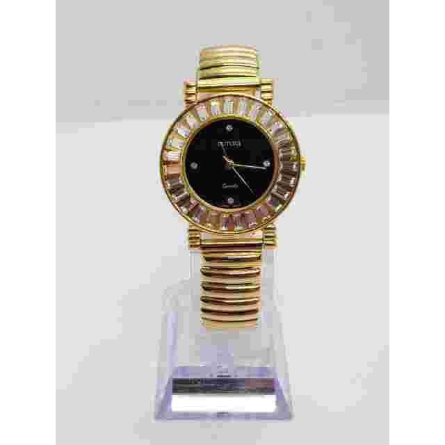 Futura Women's dress watch. Black face, Jeweled bevel. 3699 V377. Working watch.