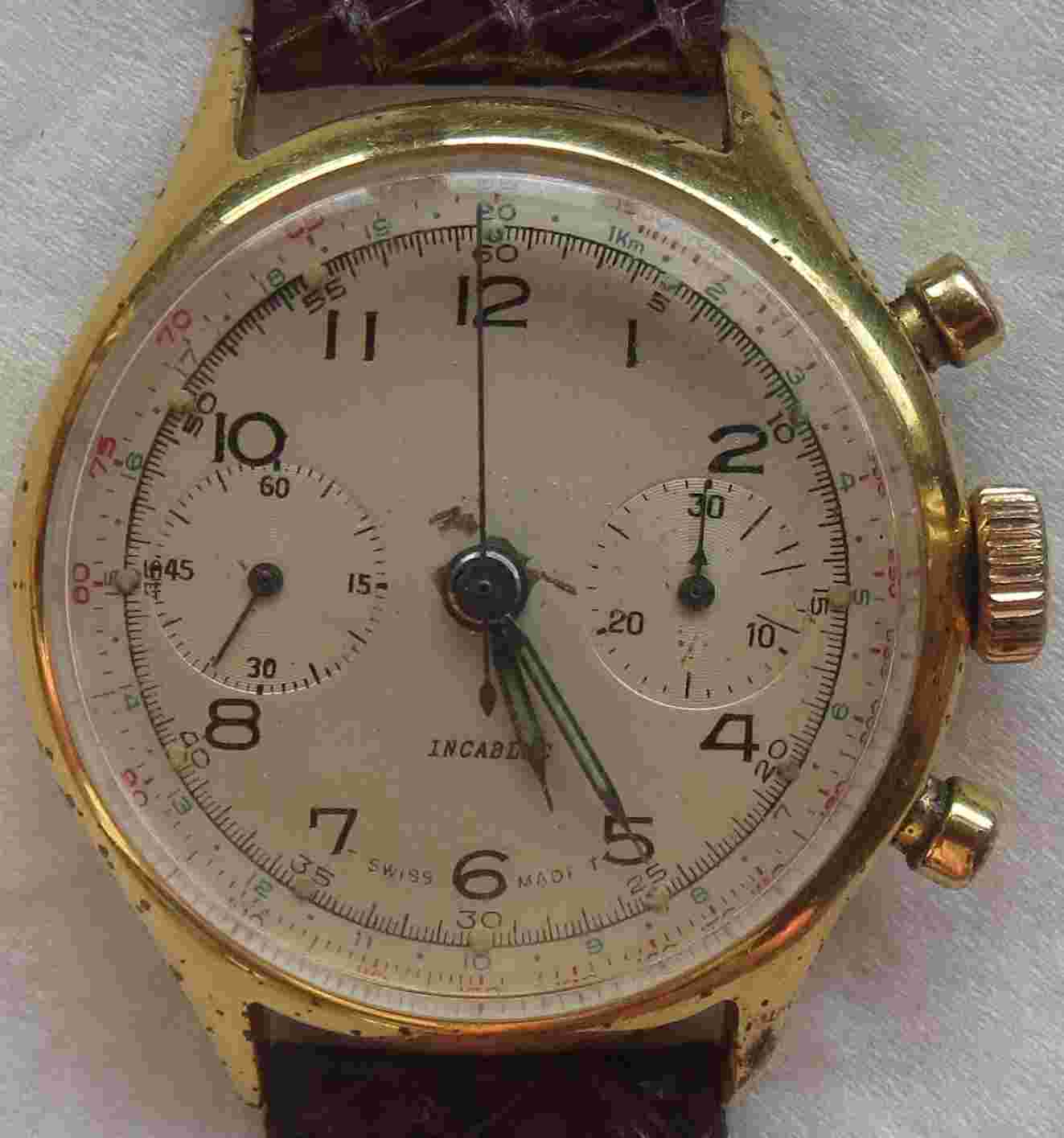 Chronograph mens wristwatch gold filled case cal. Landeron 35,5 mm. in diameter