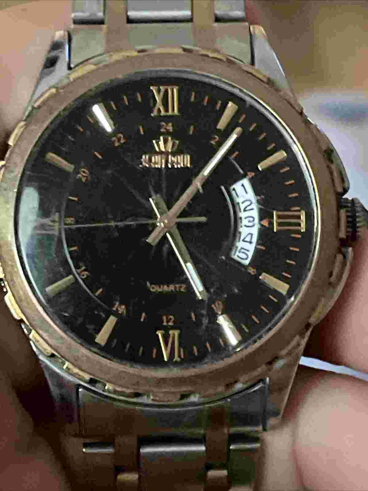 JEAN PAUL 42MM MENS WATCH. DATE BLACK DIAL TWO-TONE. New Battery Gold & Silver