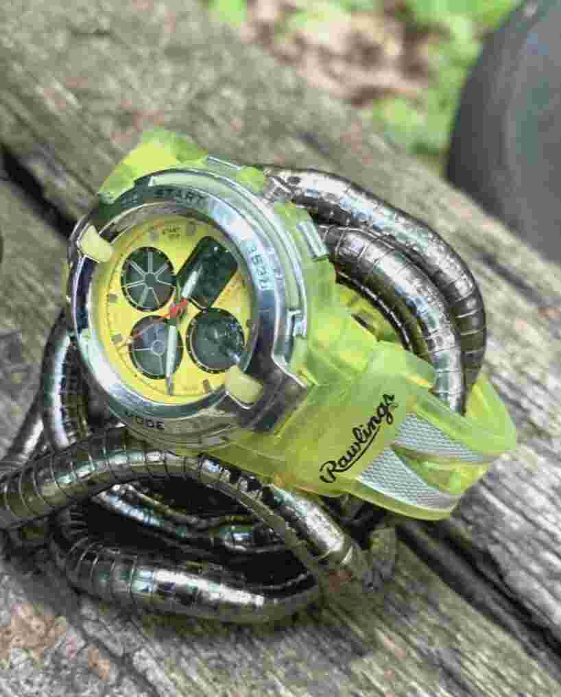 Rawlings Retro Silver Tone/Lime Green Yellow Womens Digital Sports Watch