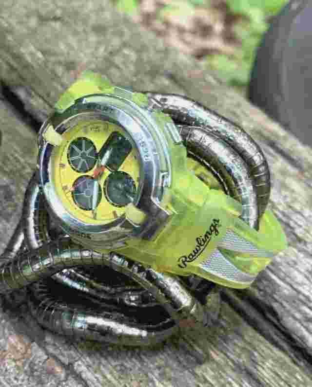 Rawlings Retro Silver Tone/Lime Green Yellow Womens Digital Sports Watch