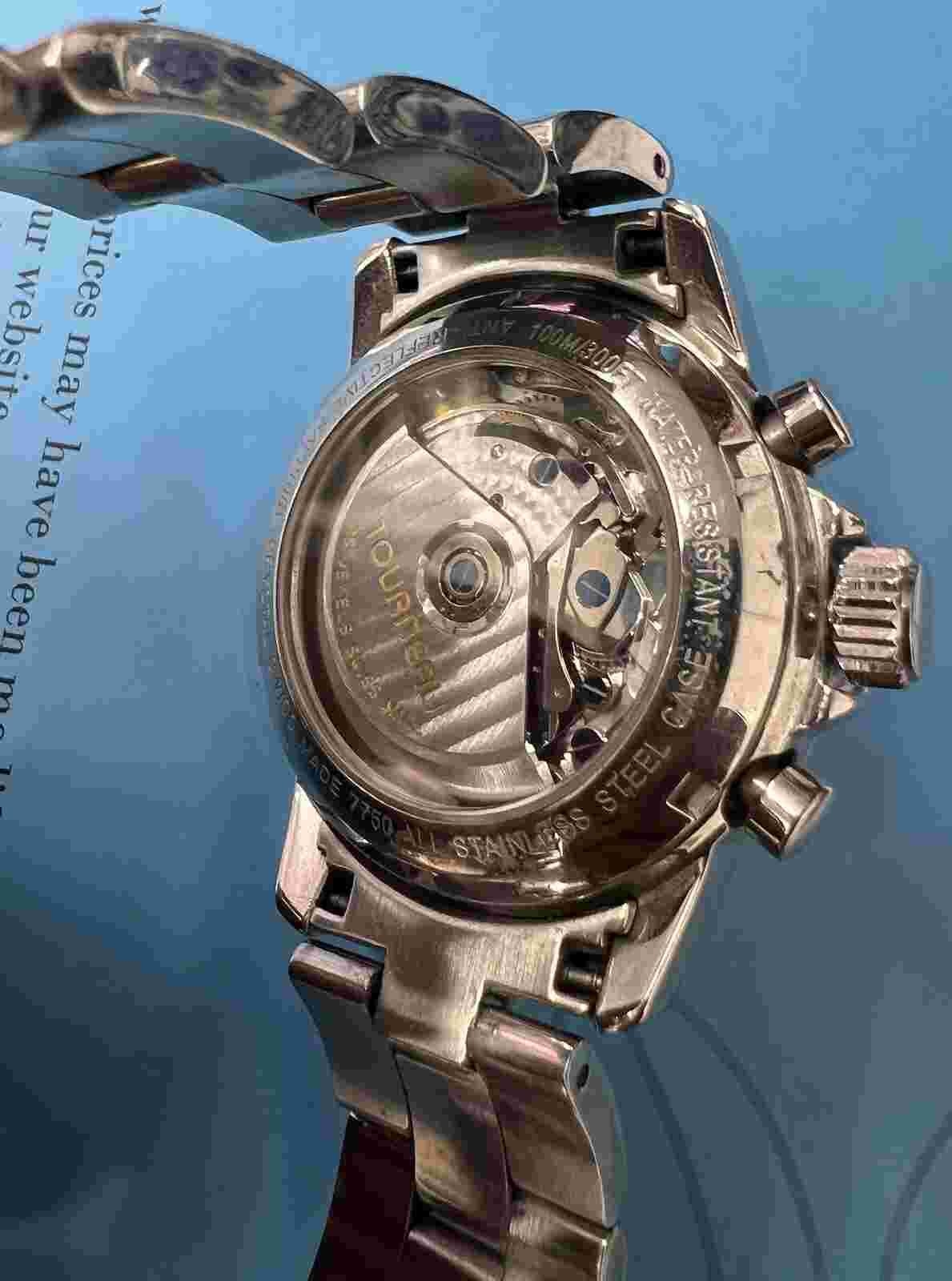 Tourneau Sportgraph Stainless Steel 25 Jewels Valjoux 7750 Chronograph Day/Date