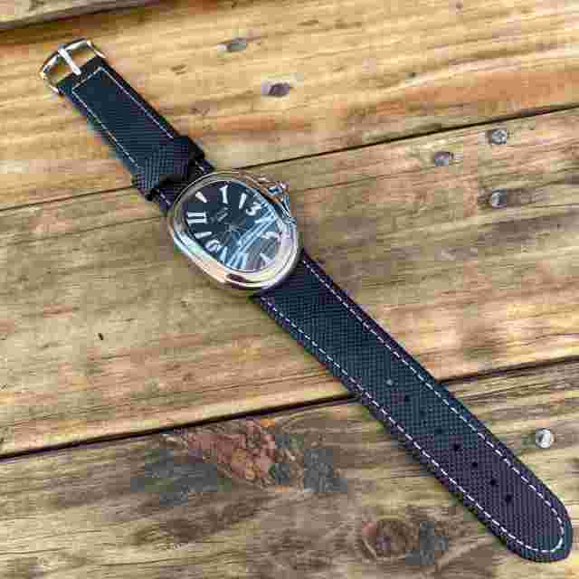 Activa Swiss Silver Tone Oval Case Black Slick Nylon Canvas Band Watch