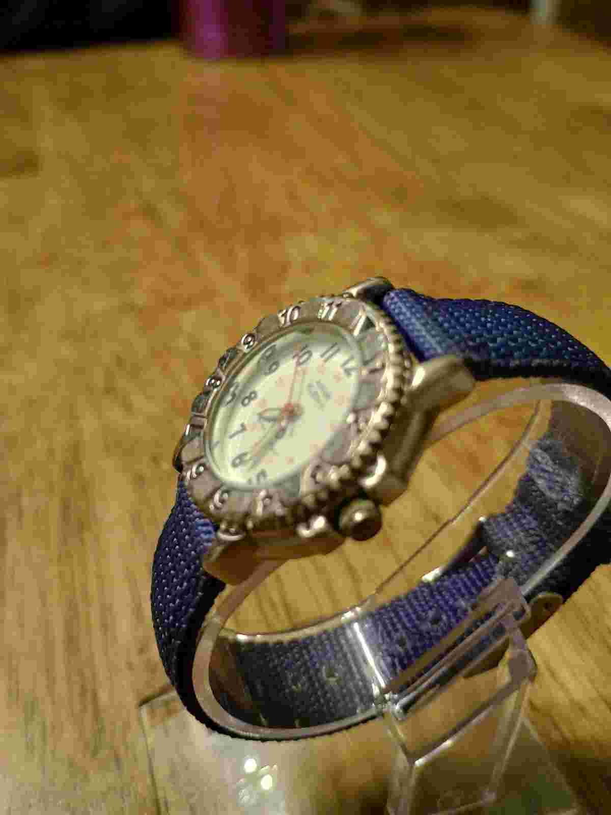 H2O ANNE KLEIN II Blue Canvas Fabric Band Watch White Dial w/Red 24Hr 165WR HTF
