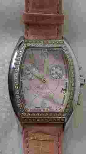 Elini New Yorker Watch 1ct Diamond Leather Stainless DC-298 Swiss Movement Pink