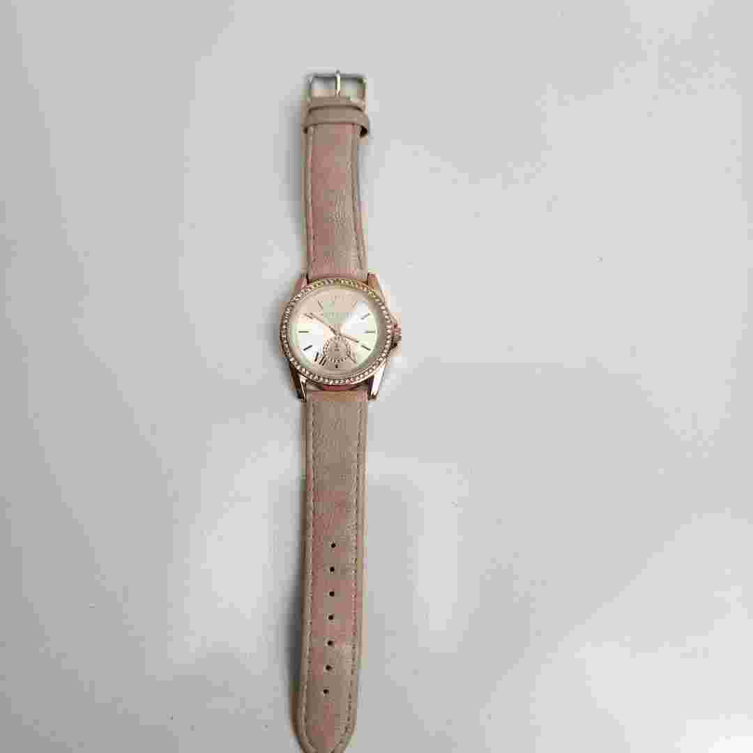 Attention Brand Ladies Round Rose Gold Colored w/ Rhinestones Wristwatch