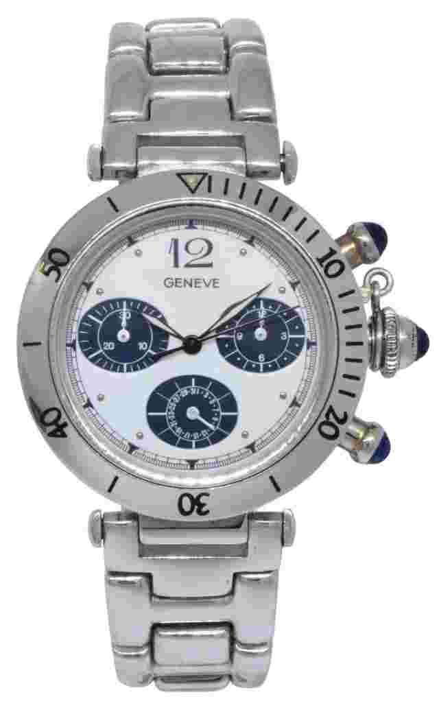 Geneve Chronograph 18k White Gold Italy Mens 38mm Quartz Watch