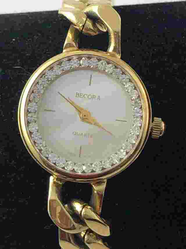 Vintage Becora Time Wear Quartz Gold Toned Rhinestone Ladies Watch Not Working
