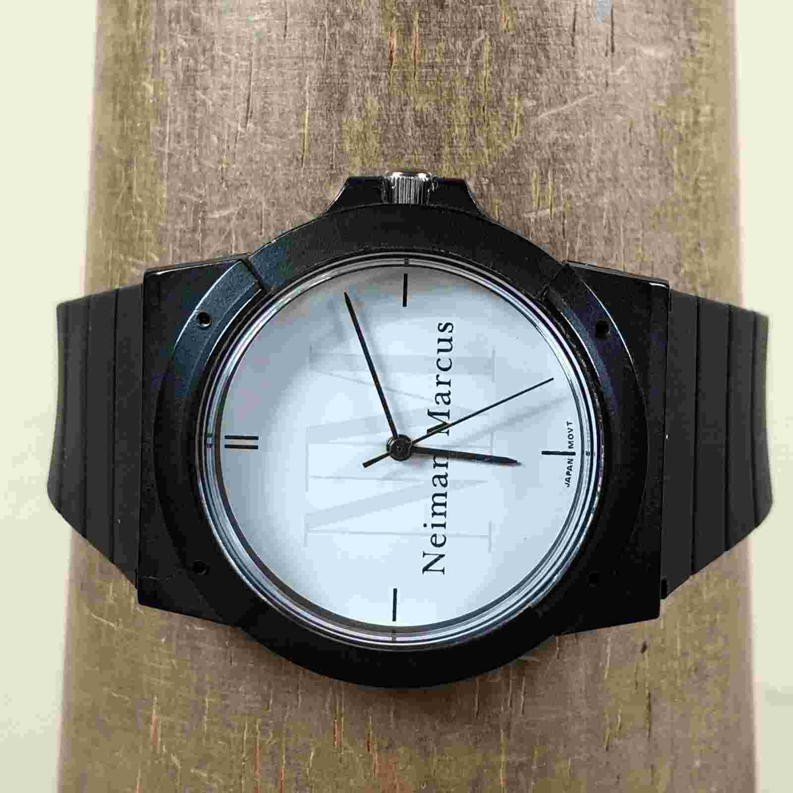 Neiman Marcus Unisex Sport Black Rubber Strap Quartz Analog Watch 7 3/4"