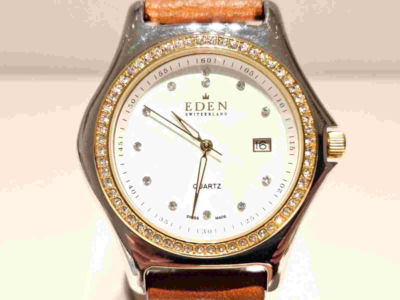 VINTAGE LUXURY WITH STONES TWO TONE ST.STEEL 43mm MEN'S SWISS QUARTZ WATCH"EDEN"