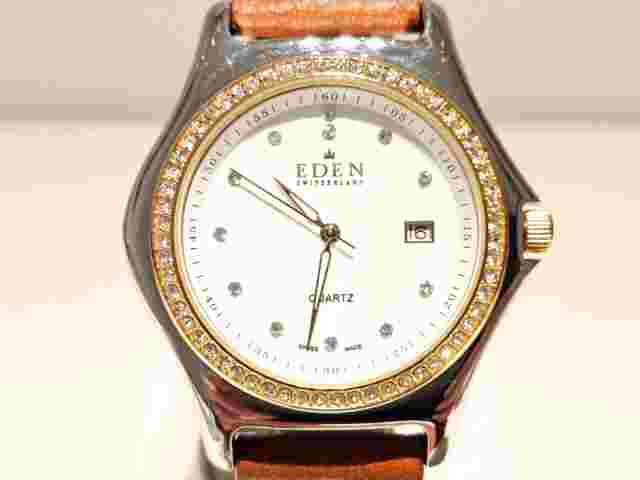 VINTAGE LUXURY WITH STONES TWO TONE ST.STEEL 43mm MEN'S SWISS QUARTZ WATCH"EDEN"