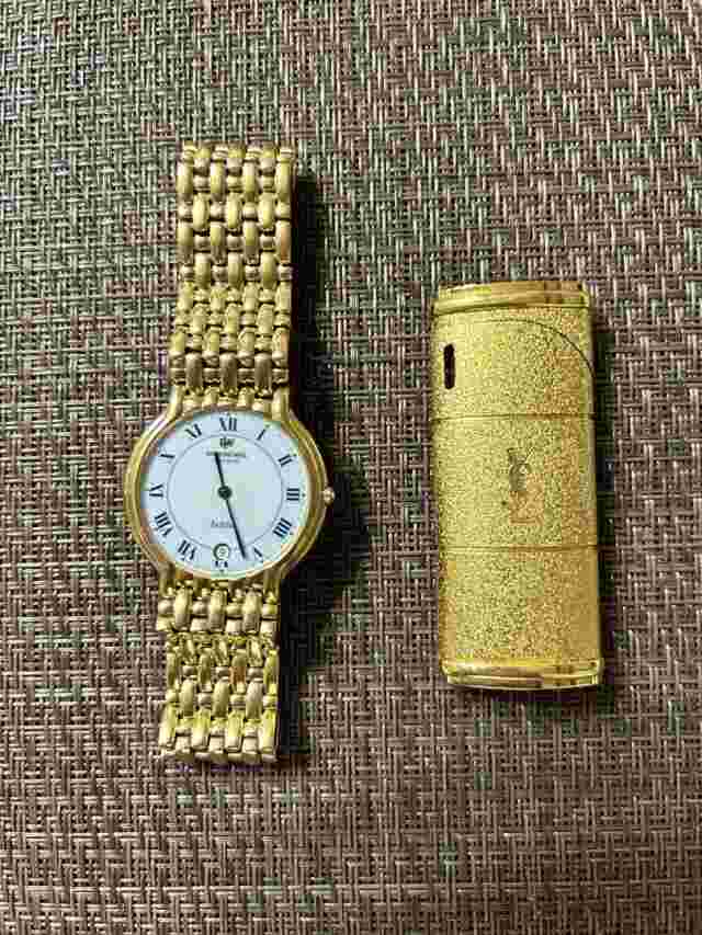 Raymond Weil 18K Gold Plated Watch & Yves Saint Laurent Lighter Set JAPAN