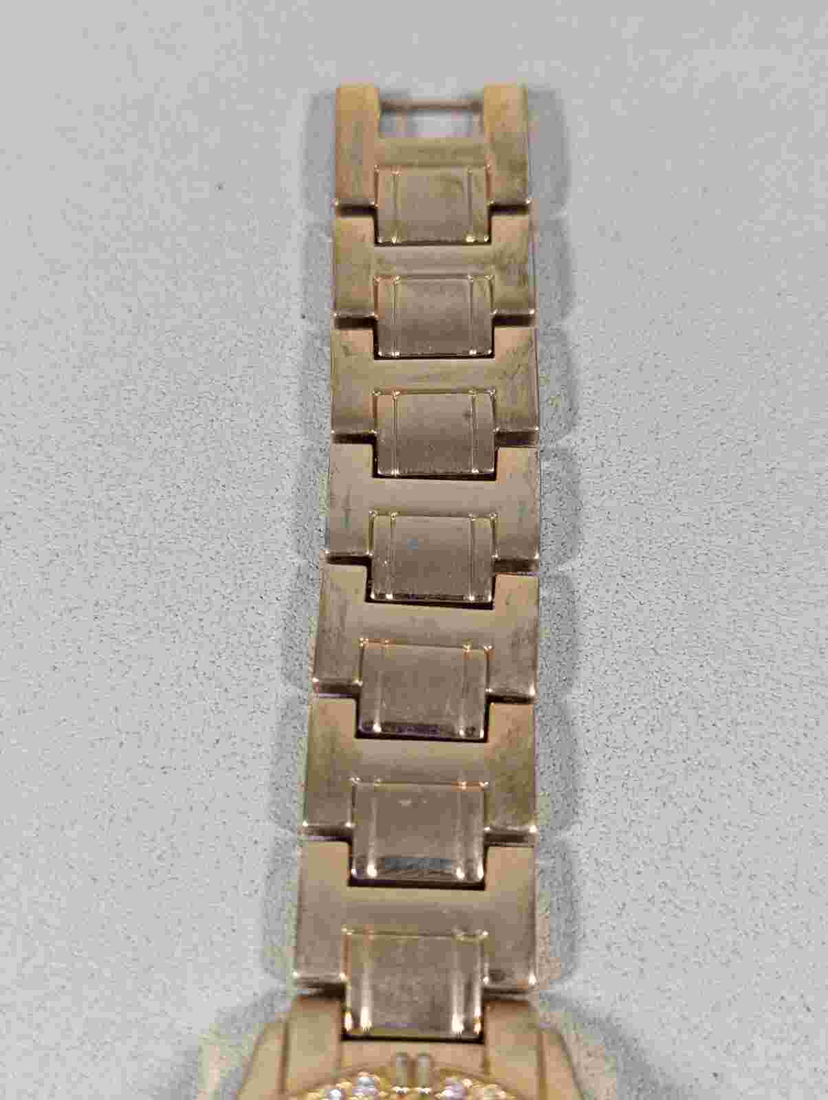 Kim Rogers Silver Tone Dial Crystal Accent Round Gold Tone case Link Band Watch