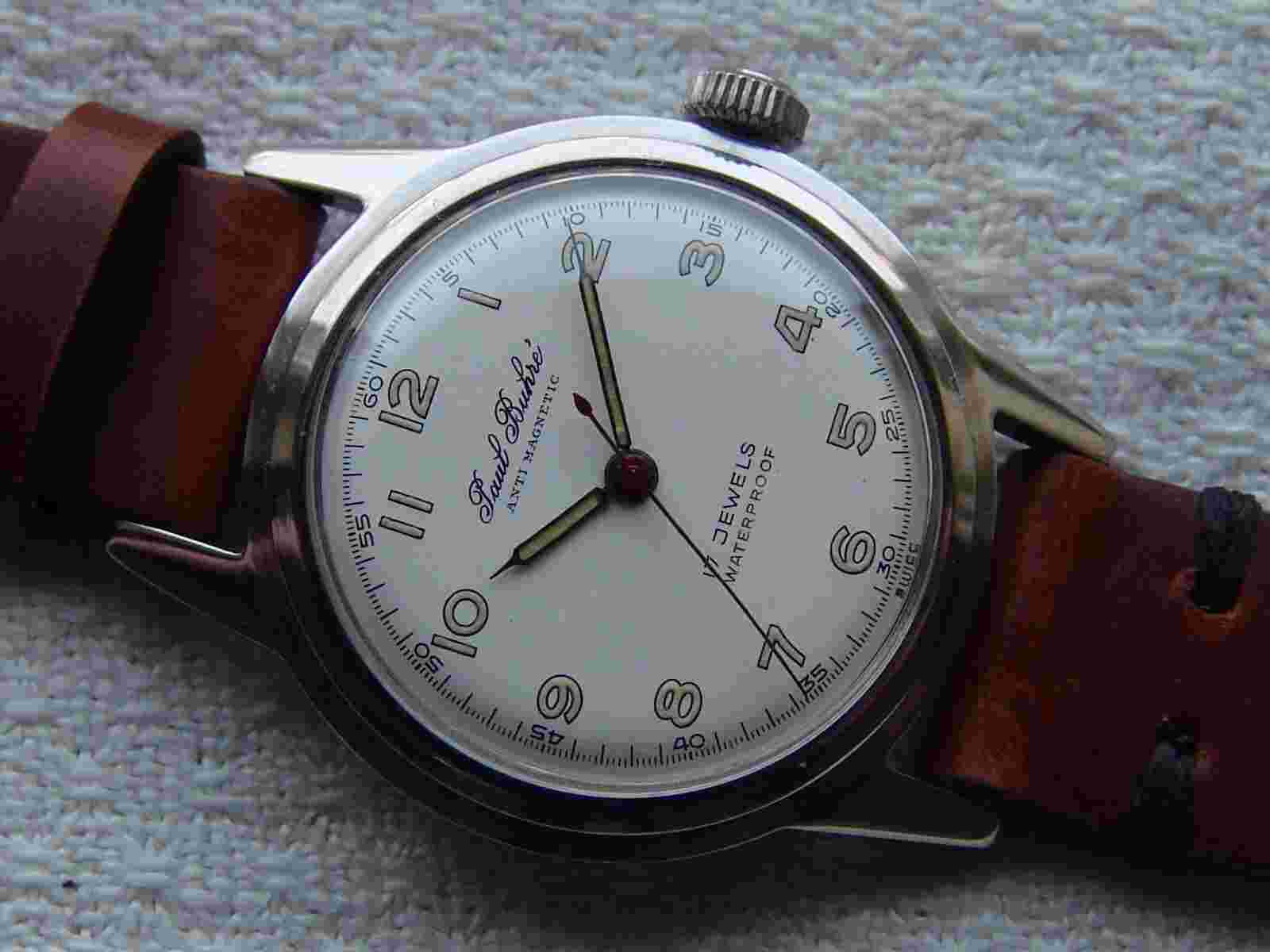 33.5 mm MEN'S WWII ERA MILITARY PAUL BUHRE VINTAGE steel WATCH GOOD CONDITION