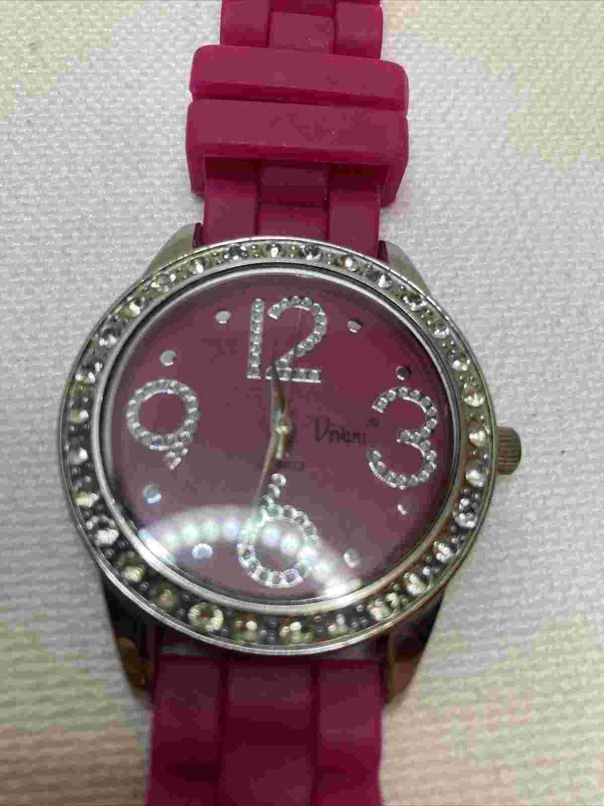 Dark Pink Silicone Band Vivani Brand Jeweled Working Watch