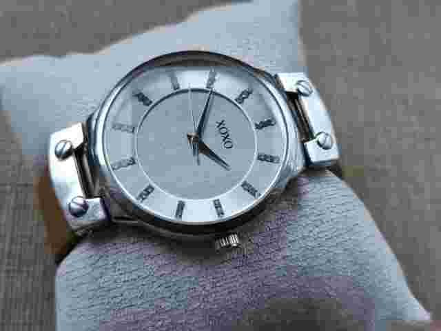 XOXO Wristwatch Tan Faux Leather Strap Silver Tone Case Wrist Watch