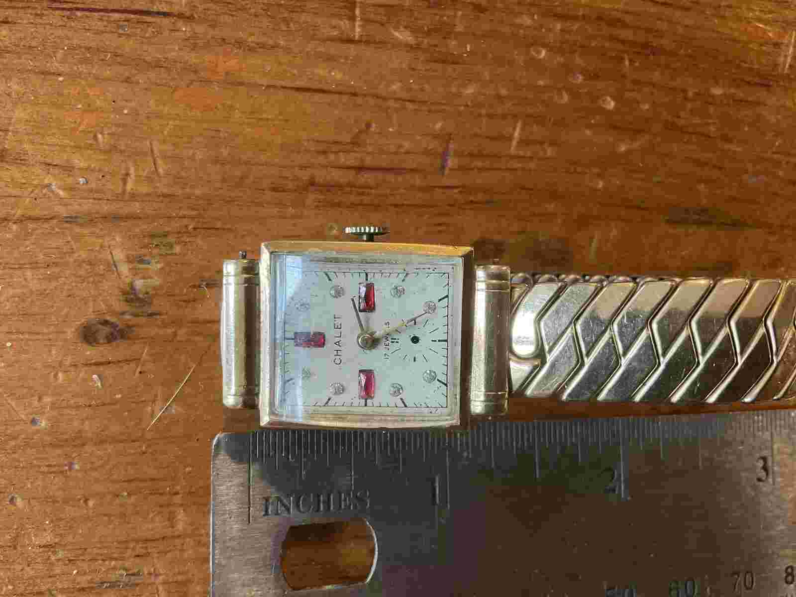 ORIGINAL VINTAGE MANS 14K GOLD WATCH MARC NICOLET / CHALET W/ JEWELED DIAL 17J