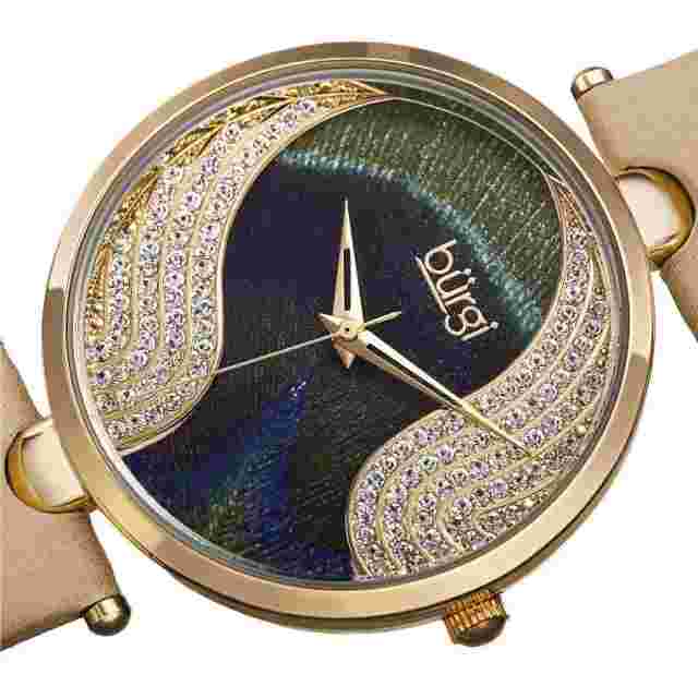 Burgi BUR131YG Swiss Quartz Swarovski Crystals Beige Leather Strap Womens Watch