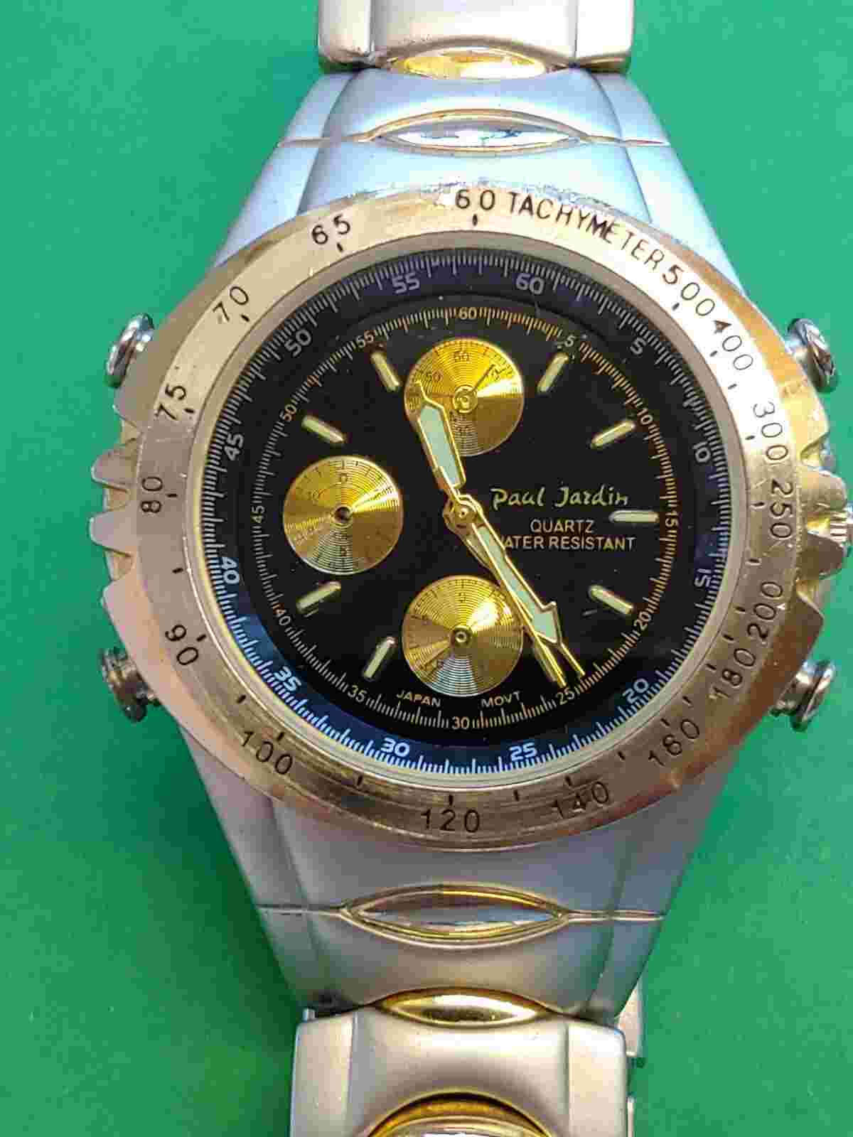 Paul Jardin Faux Chronagraph Quartz Watch with Stainless Steel Bracelet.  Runs.