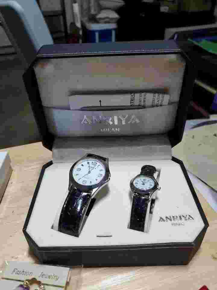 His Hers Matching Watch Silver Black Straps Buckle Closure ANRIYA MILAN NIB Set