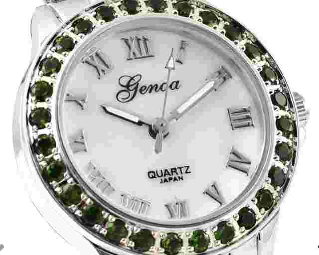 GENOA WATCH,, STAINLESS STEEL WTH 1.5k RUSSIAN DIOPSIDE BEZEL