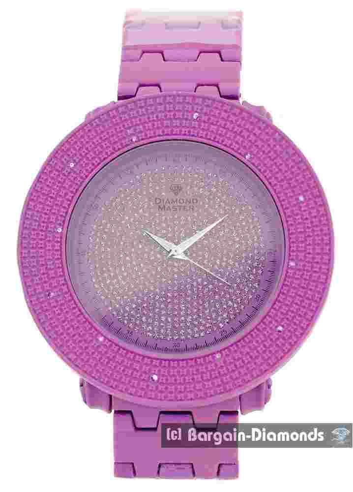 Mens 59 mm Natural Diamond Purple Clubbing Watch 2 Bezels 8" Bracelet+7"-9" Lthr