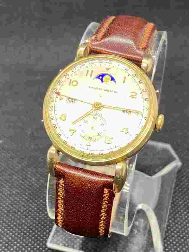 Antique Kingston Datofix Triple Date Moon Face Leather Watch