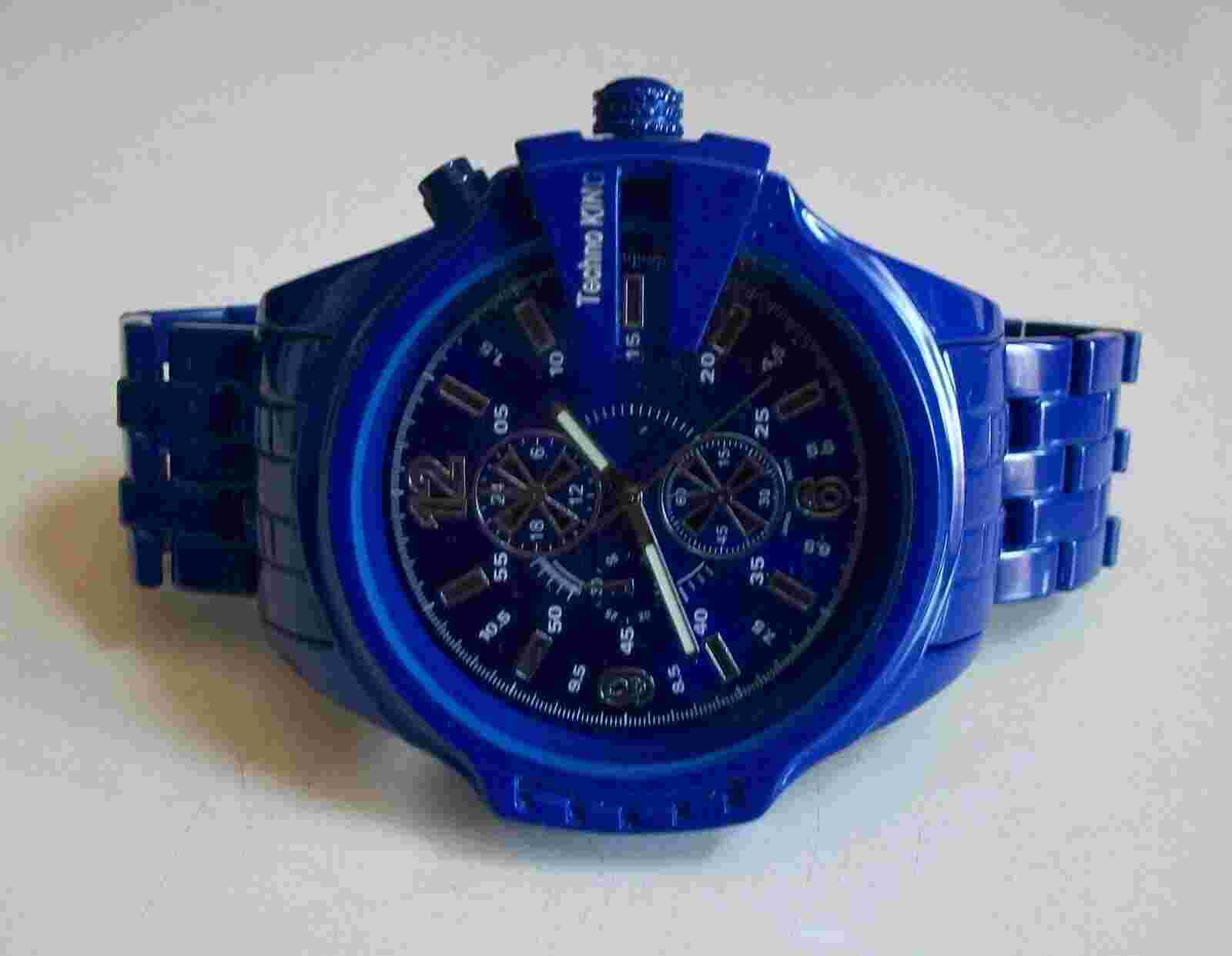 Men's blue and orange finish Techno King bracelet fashion hip hop watch