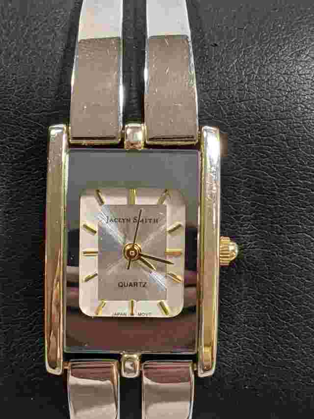 Jaclyn Smith Silver Tone Rectangle Case Stainless Steel Band Watch