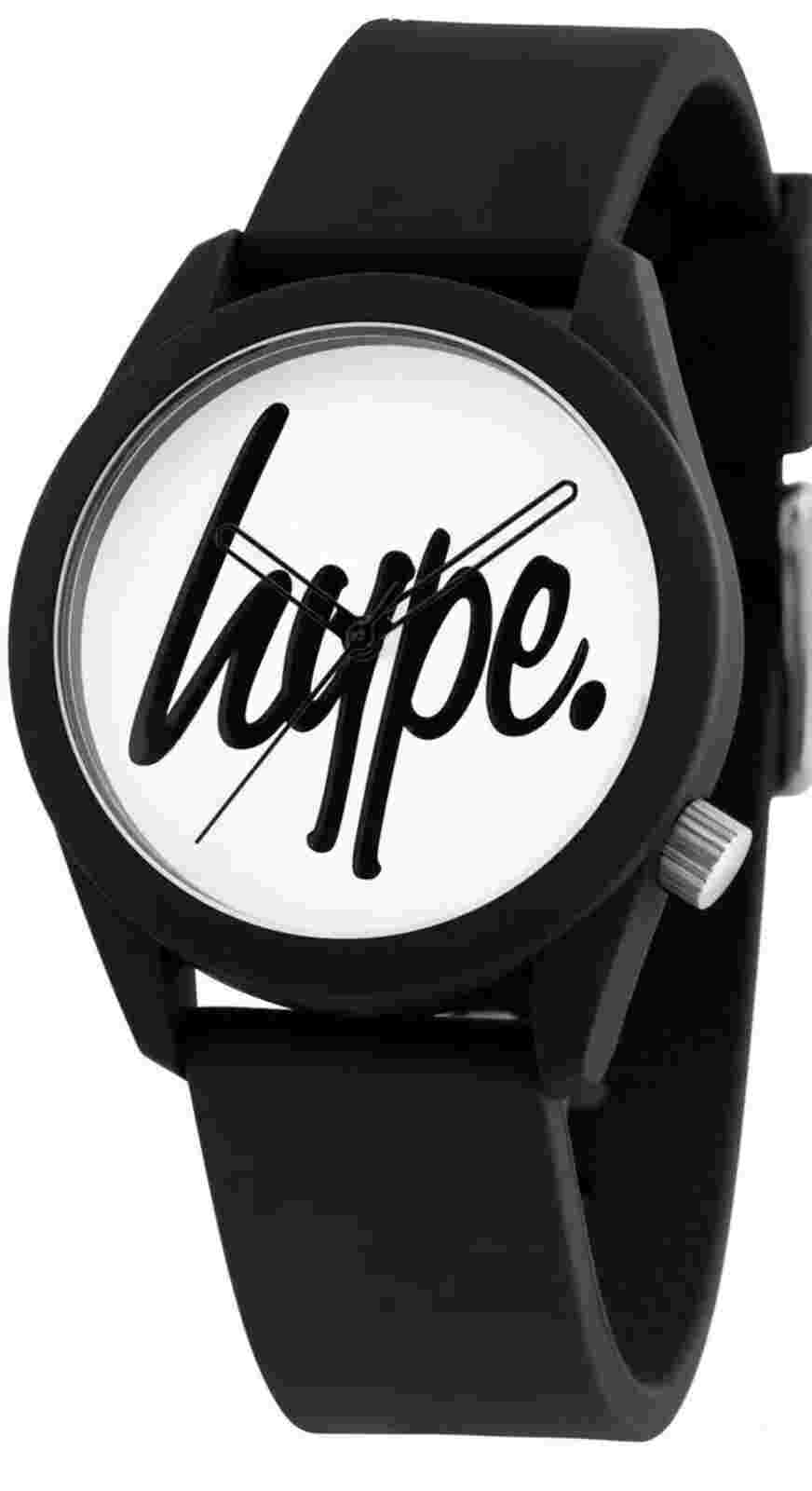 Hype HYU001B White Dial Black Silicone Strap Plastic Case Analogue Watch Mens