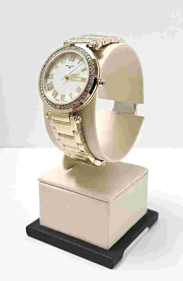 3 ATM Swarovski crystal accents Stainless steel case bracelet Fold over buckle