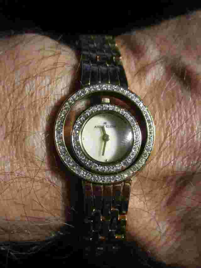 VINTAGE ANNE KLEIN WATCH ELEGANT WITH FANCY CRYSTAL BEZEL- FITS TO 7" WRIST - AG