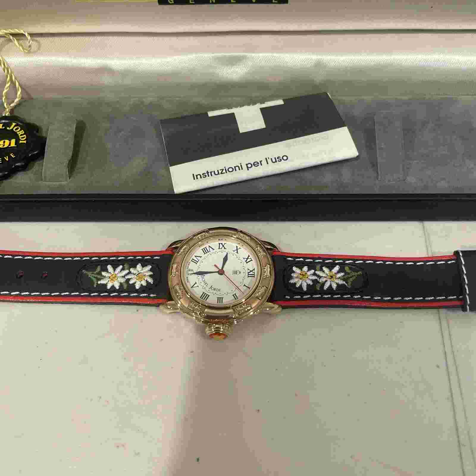 MICHEL JORDI Women's Watch Vintage Gold Tone 1991 Quartz Leather Swiss