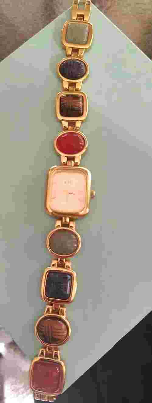 Kenneth Jay Lane KJL Women's Watch Egyptian Scarab Beetle Gemstones Gold Tone MT