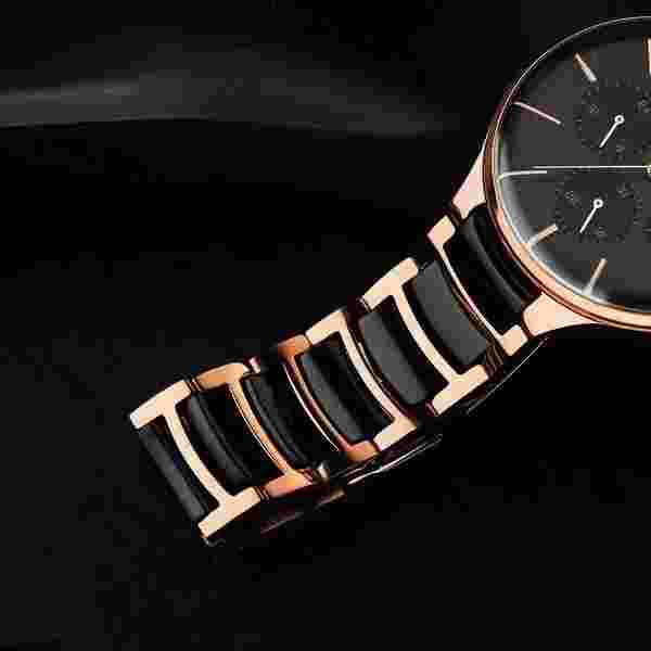 Titan Ceramic Fusion Quartz Multifunction Black Dial Rose Gold Dual-Toned Stainl