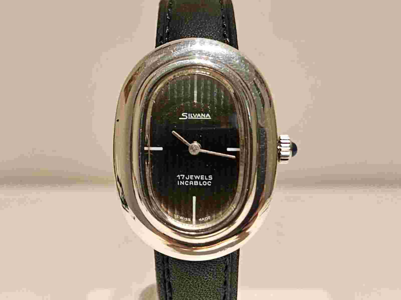 VINTAGE SWISS LUXURY OVAL STERLING SILVER 925 LADIES MECHANICAL WATCH "SILVANA"