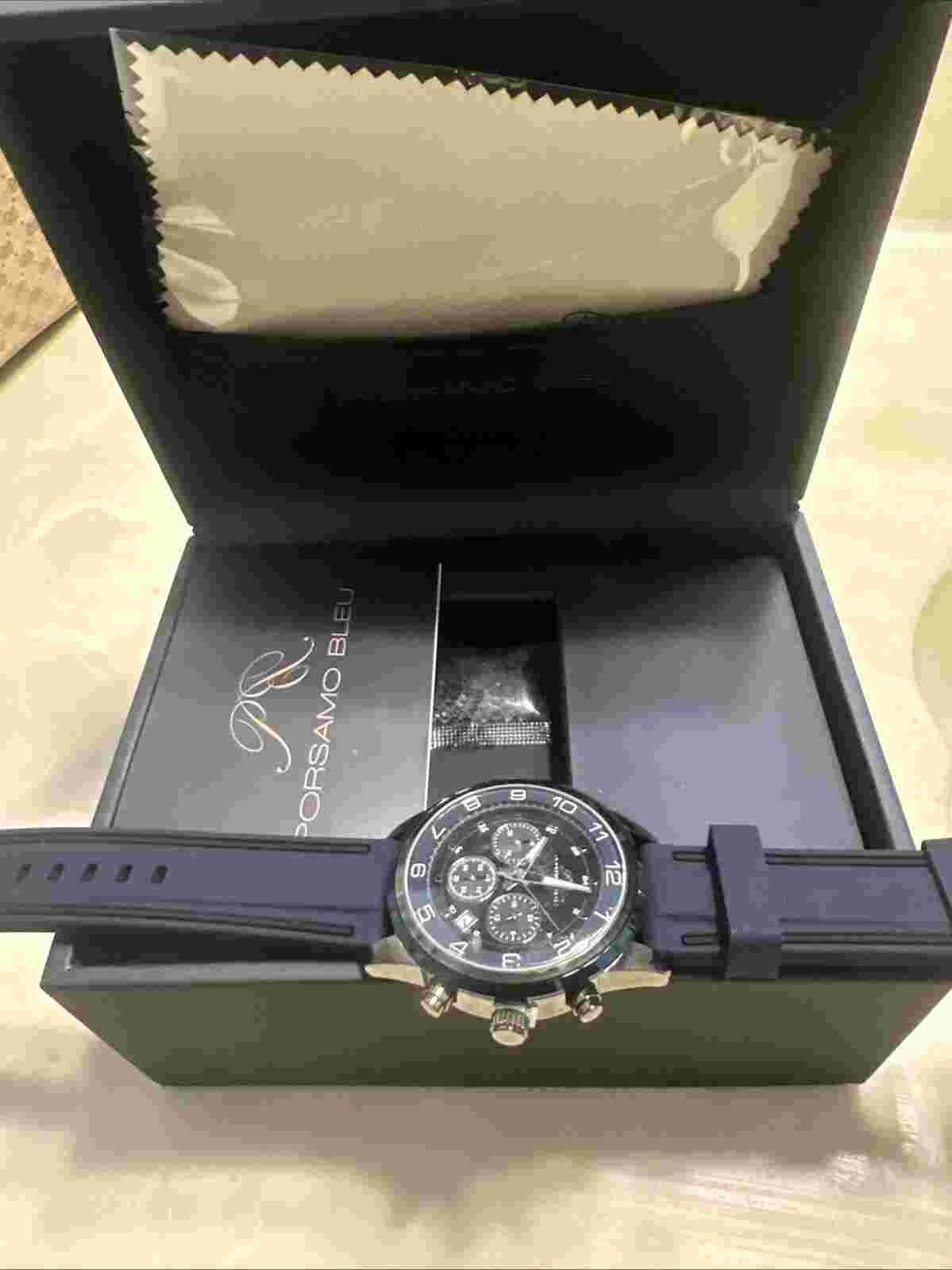 Porsamo Bleu Arthur Luxury Chronograph Men’s Silicone Strap Watch, Gunmetal,Blue