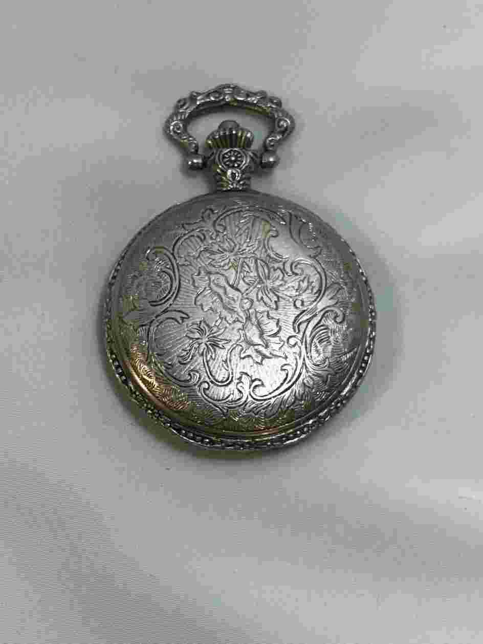 Train Design Silver tone Pocket Watch By Elements Quartz Untested