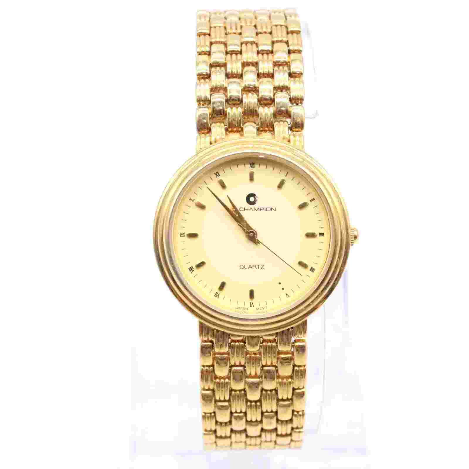 J.B Champion Watch Mens Gold Tone Stainless Steel Classic Beige Dial Swiss Movt