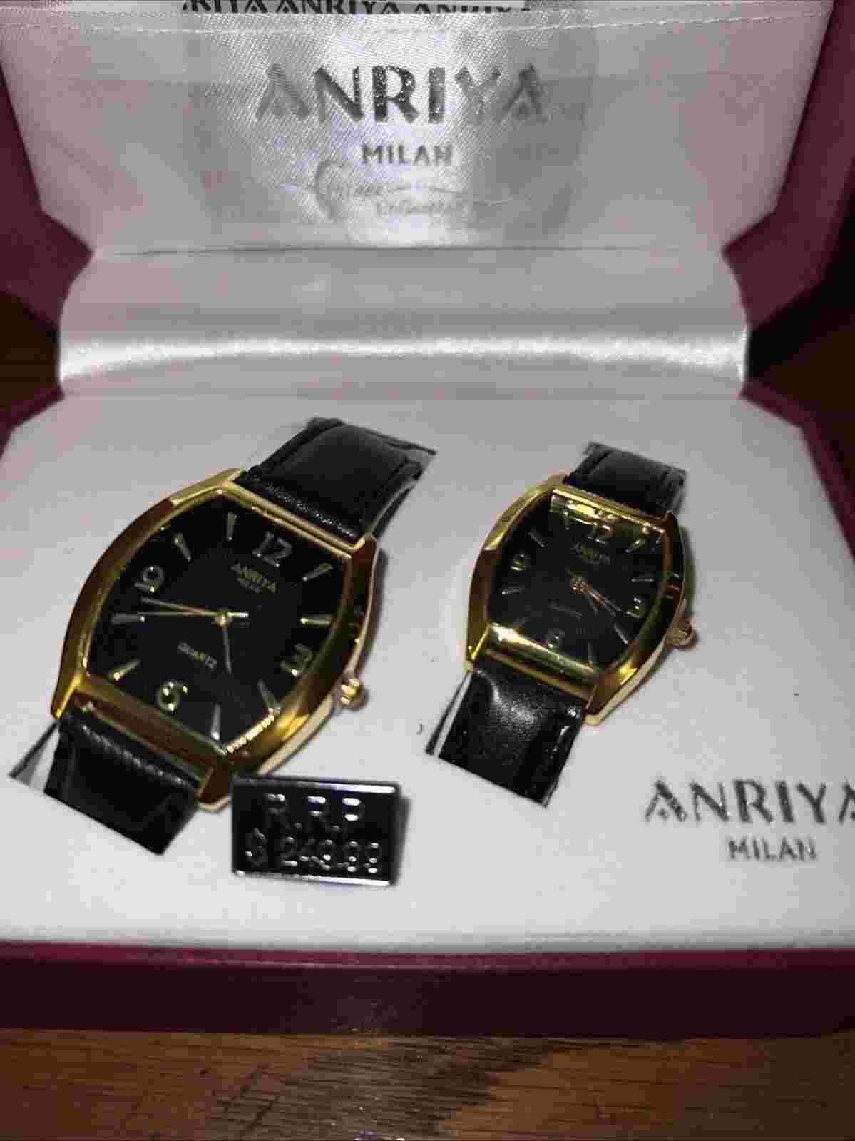Anriya Men’s And Women’s Matching Watch Set With Leather Bands And Gold Tone!