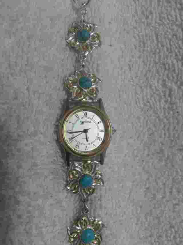 Montana Silversmiths Watch Silver Gold Flower Turquoise Stone Bracelet New Bat
